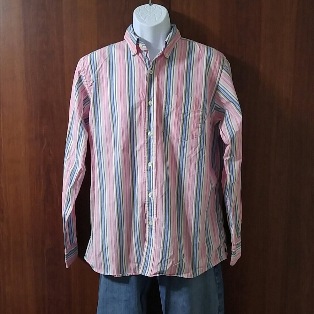 GAP Classic Fit Pink & Blue Striped Shirt Size M